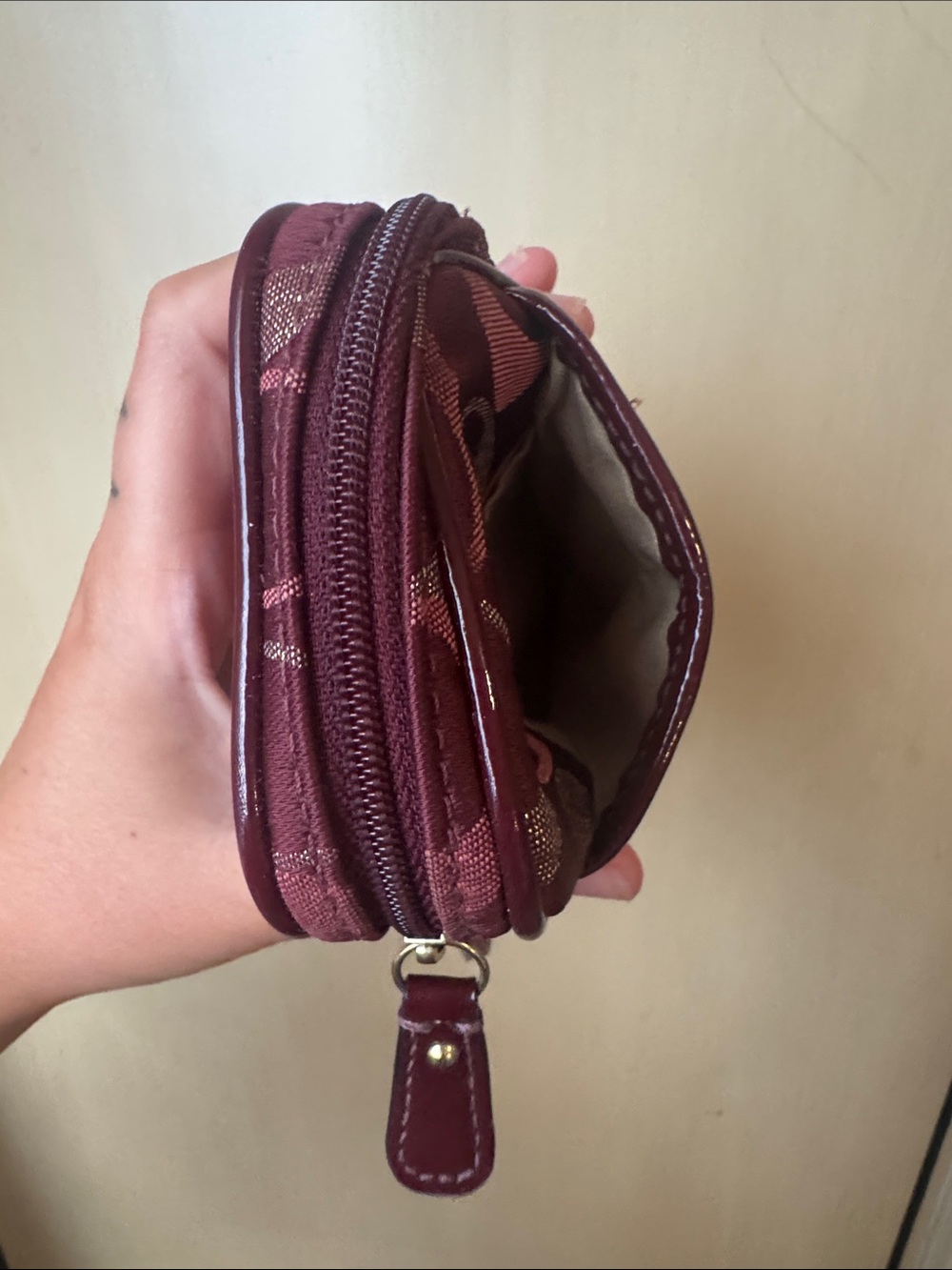 Coach Small Wristlet Pouch in Burgundy and Gold - Picture 5 of 7